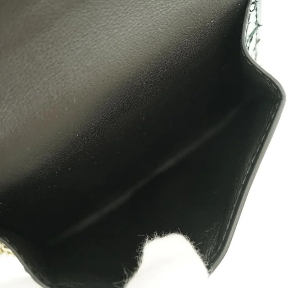 Dior Chain Card Case Coin Case Wallet Shoulder Bag Patent Leather Black 1443